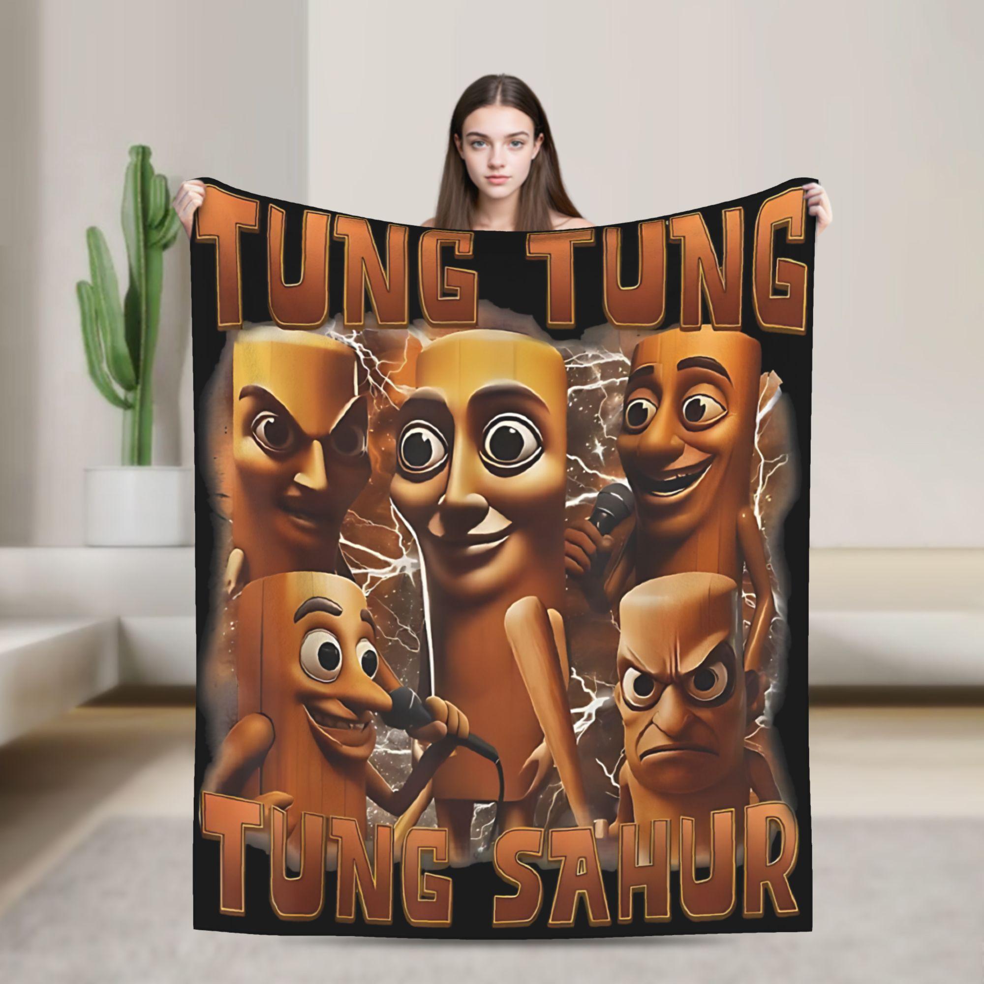 Tung Tung Tung Sahur Set aus 6 Brainrot Meme Decken Weiche Plüsch Überwurfdecke für Kinder Stuhl Sofa Bett Flanell Bettwäschebezug 75x90cm