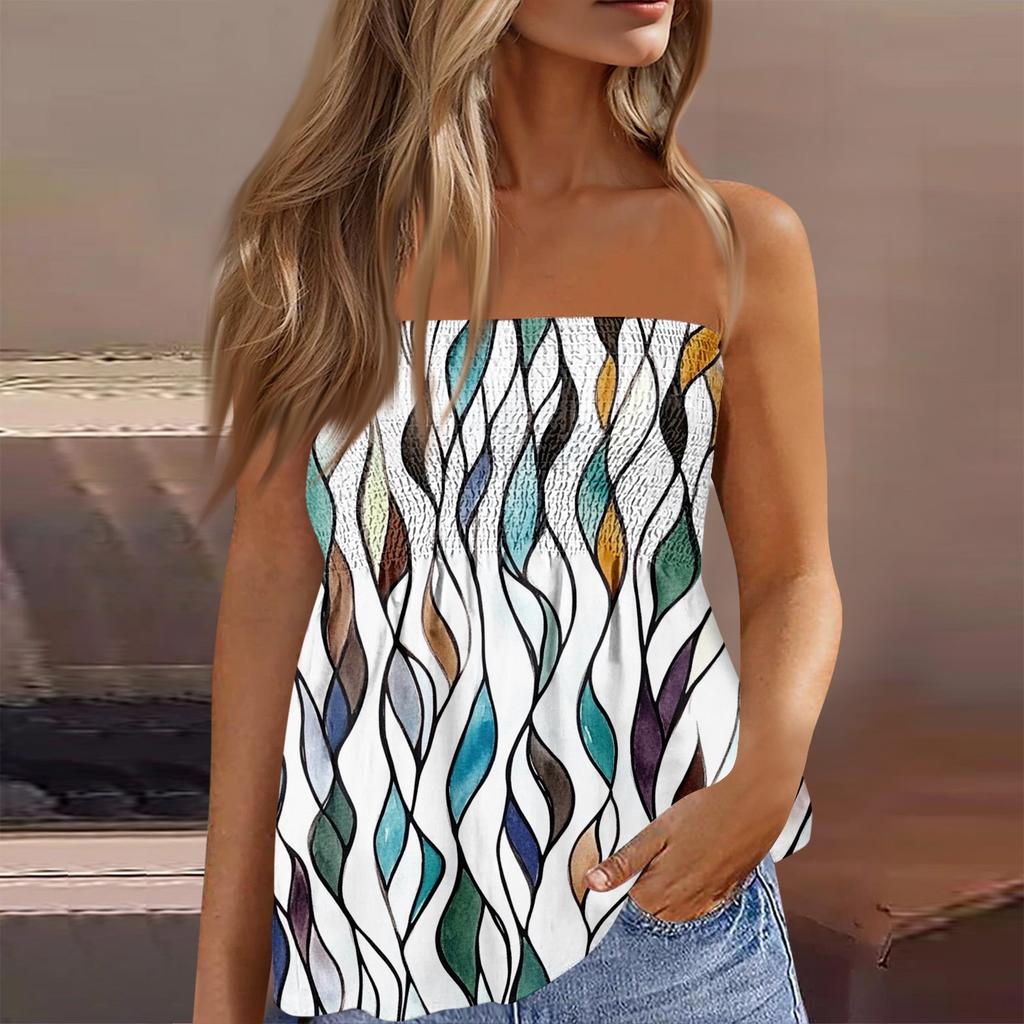 Tube-Tops für Damen, süßes, sexy, schulterfreies, ärmelloses T-Shirt mit Aufdruck