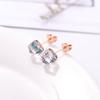 Shiny Color Crystal Small Square Bead Earrings Sea Blue Sugar Cube Titanium Steel Earrings Earrings Light Luxury