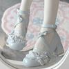 New cute lace small leather shoes round head lace sweet Mary medium heel high heel cute