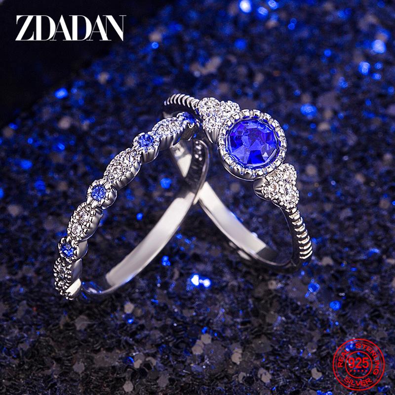 925 Silver 2pcs Emerald Zircon Rings for Women Fashion Wedding Jewelry