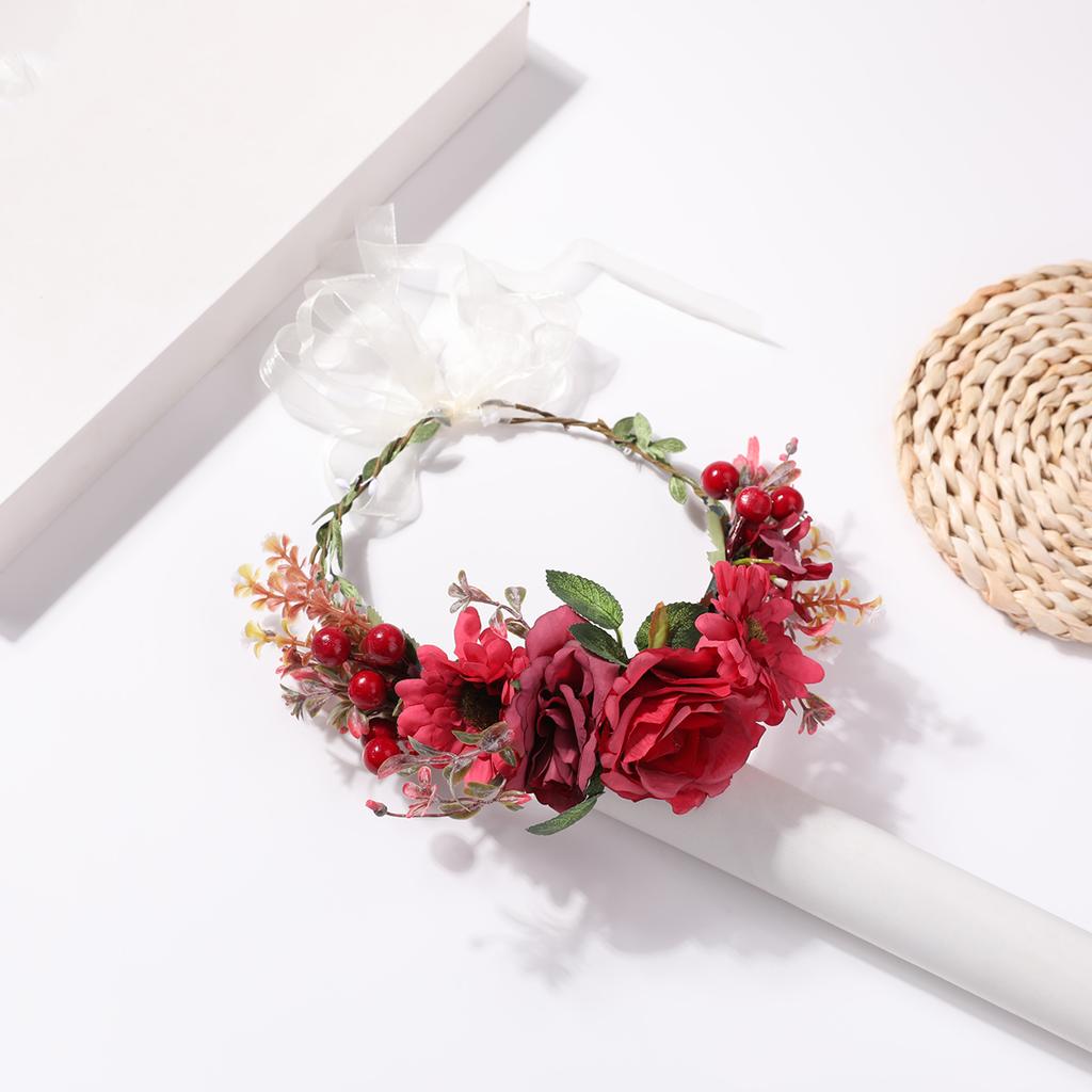 Pink White Flower Wreath Hair Hoop Fairy Aura Headwear Retro Forest Style Flower Wreath Headwear Accessories