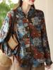 Vintage Floral Print Spring Shirts for Women Long Sleeve Turn Down Collar Button Tops