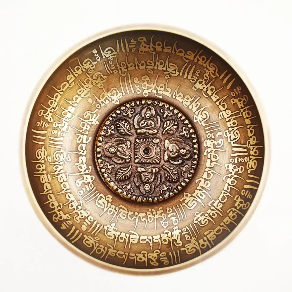 12CM Nepal Handmade Singing Bowls Set, Buddha Mantra Design, Tibetan Sound Bowl for Yoga and Meditation