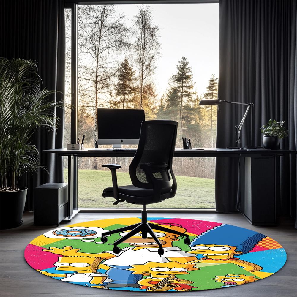 THE SIMPSONS Printed Round Rug Carpet Chair Rug Area Rug Entryway Doormats,for Office Chair Living Room Bedroom Kitchen Room.