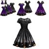 Charming Women Short Sleeve Halloween Retro Lace Vintage Dress Featuring A-line Pumpkin Design