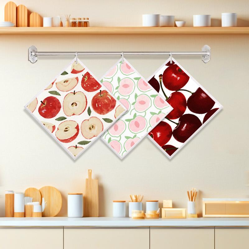 

6PCS Cleaning Dishcloths Reusable Kitchen Dish Towels Strawberry Cherry Fruits Print Cloth Absorbent Lint Free Cloth Washable Duster Rags Tea Towels J153B-3PCS