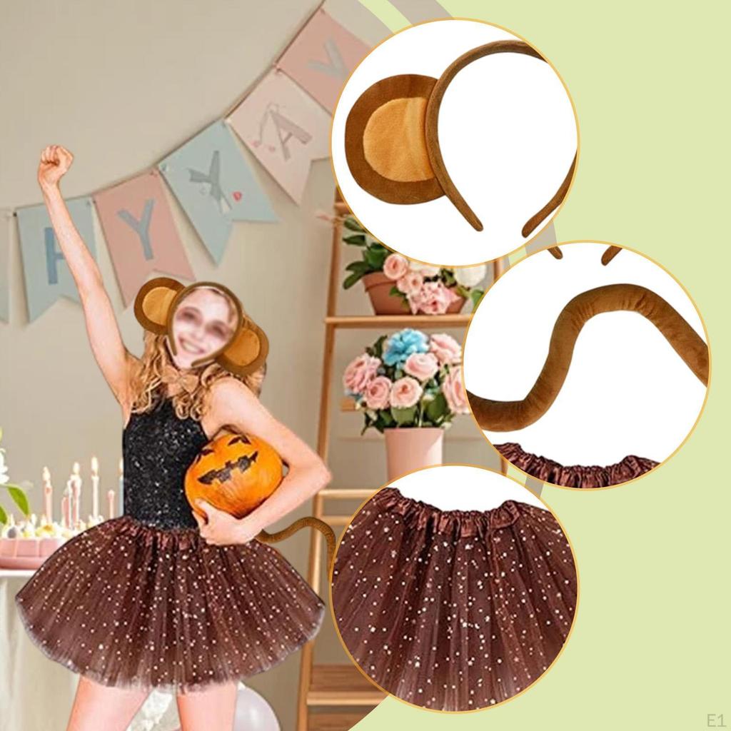 Monkey Ears and Tail Set Adorable Animal Costume for Festival Christmas
