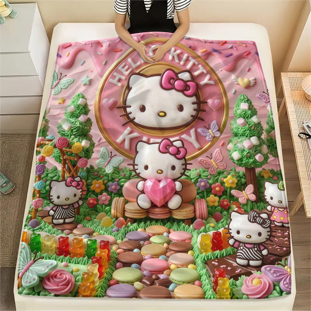 1PC Hello Kitty Cute Print Flannel Blanket, High quality All Seasons, Home Decor, Warmth and Comfort, Perfect for Christmas Gifts