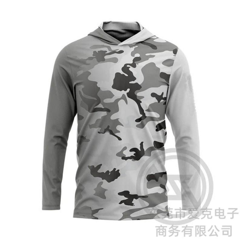 Mens Quick-Dry UV Protection Fishing Jacket With Hood Camouflage Outdoor Long Sleeve Sunproof Coat