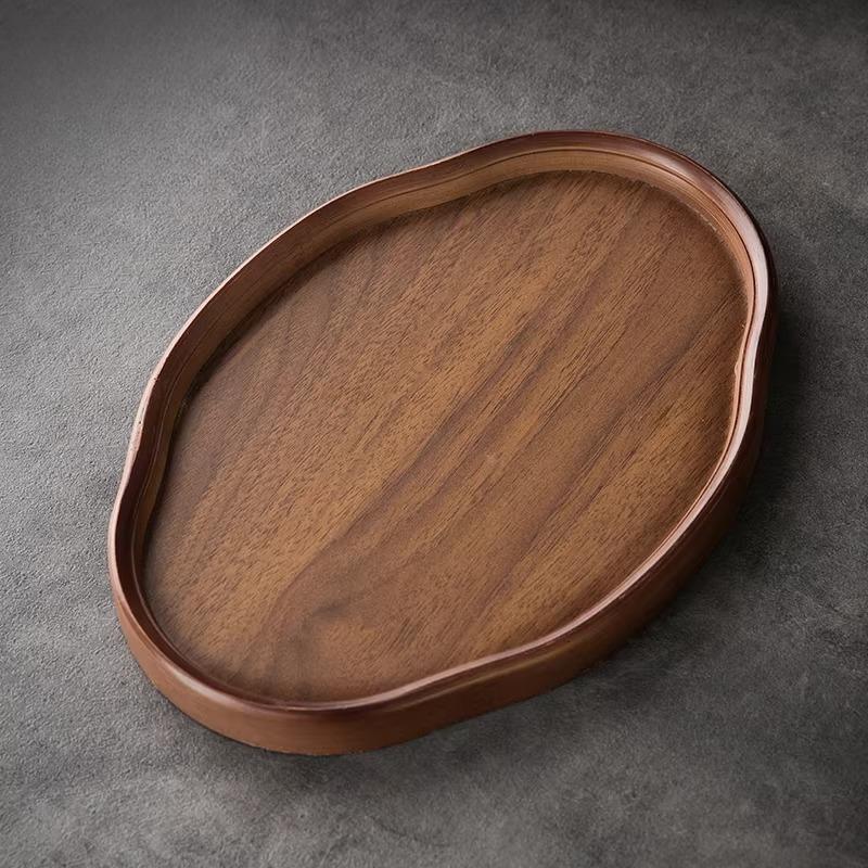 

Walnut Colored Tray Chinese Style Ruyi Tea Tray Domestic Dried Fruit Dim Sum Tray Household Goods Kitchenware Tea Set Trays