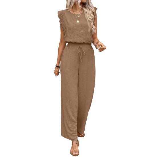 

Women s 2 And Piece Outfit Hollow Summer Wide Leg Pants Set S хаки