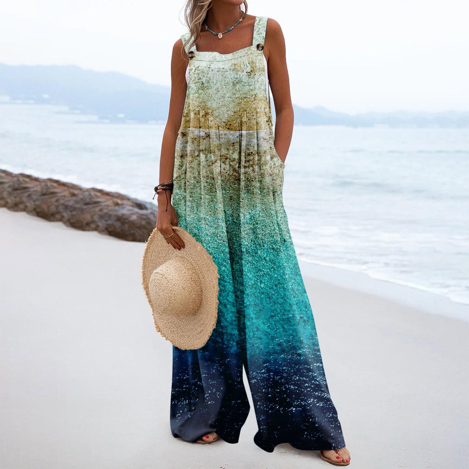 

Женские комбинезоны, повседневные комбинезоны с широкими штанинами и принтом, комбинезоны без рукавов с карманами, наряды M