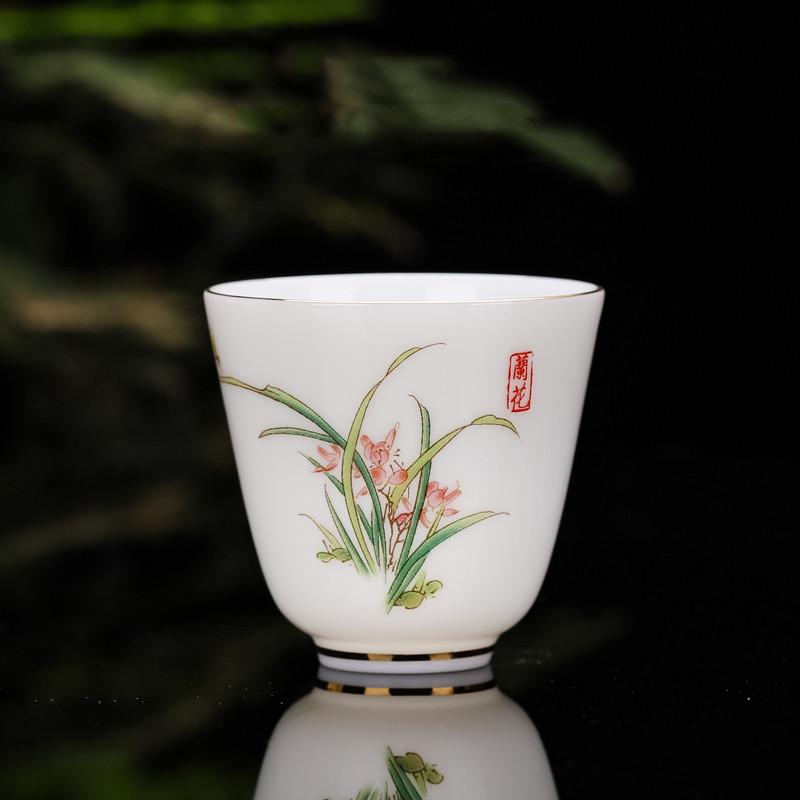 Chinese Ceramic Teacup Travel Personal Meditation Cup Hand Painted Lotus Leaf Tea Bowl Pu'er Master Cup Tea Set Accessories 65ml