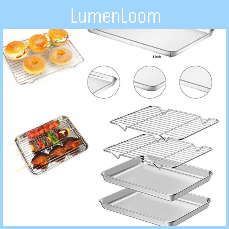 4pcs Stainless Steel Baking Tray Rack Bbq Roaster Oven Cooling Rack Square Sheet