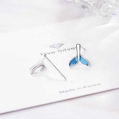 925 Sterling Silver Creative Blue Fish Tail Earrings Drop Glaze Mermaid Fish Tail Earrings Gifts For Girlfriend S-E840