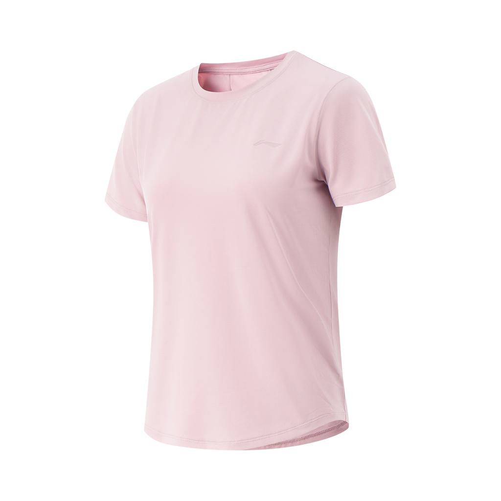 Li Ning Cool Tea Casual Fashion Dopamine Climbing Fitness Quick-Dry Comfortable Versatile Short Sleeve T-Shirt Women Tops Milk-Stone-Pink ATSV592-1