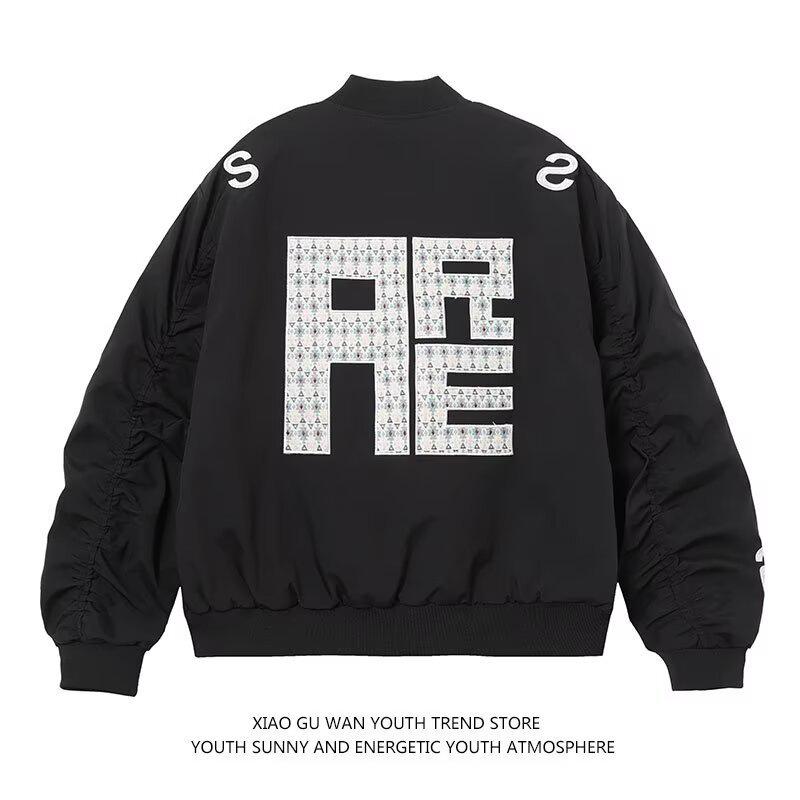 

Men s Trendy American Baseball Jacket with Letter Embroidery - Loose Fit, Versatile Zipper Outerwear for Couples. Extra Large чорний