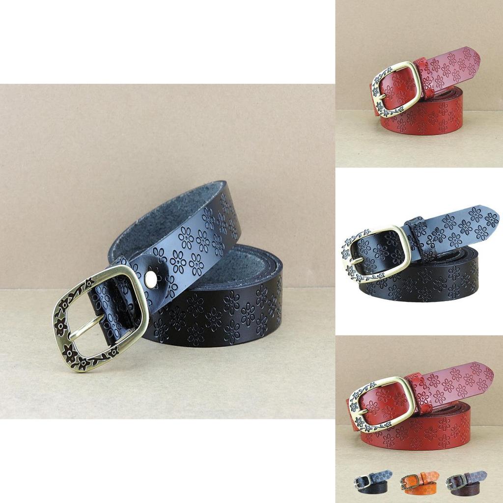 Womens Vintage Leather Waist Belt With Asymmetric Pattern And Alloy Clasp