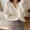 Womens Knit Sweater Polo Collar Retro Loose Fit Long Sleeve Top Fall