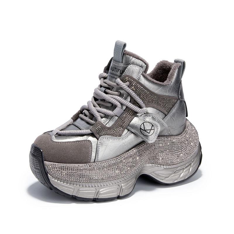 

8615 Маленькие модные кроссовки на толстой подошве с внутренней платформой, женские, 2025 осень, новая повседневная обувь, универсальный тренд 39 серый