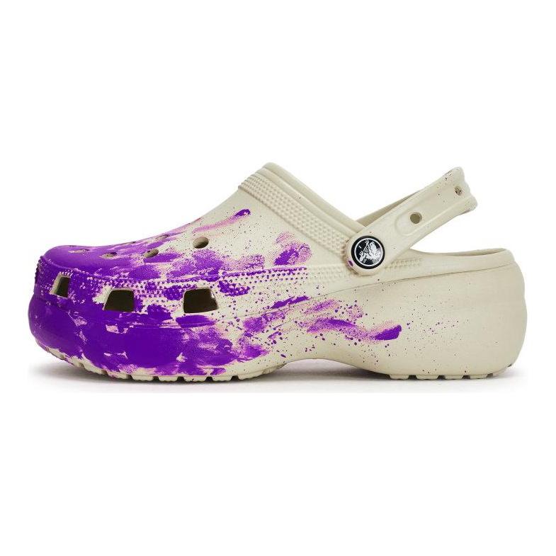 Crocs Classic Platform Clog 811 Manufacturing Winding Scene Special Shoe Box Fluid Splash Ink Hole Shoes Women's Bone White Purple