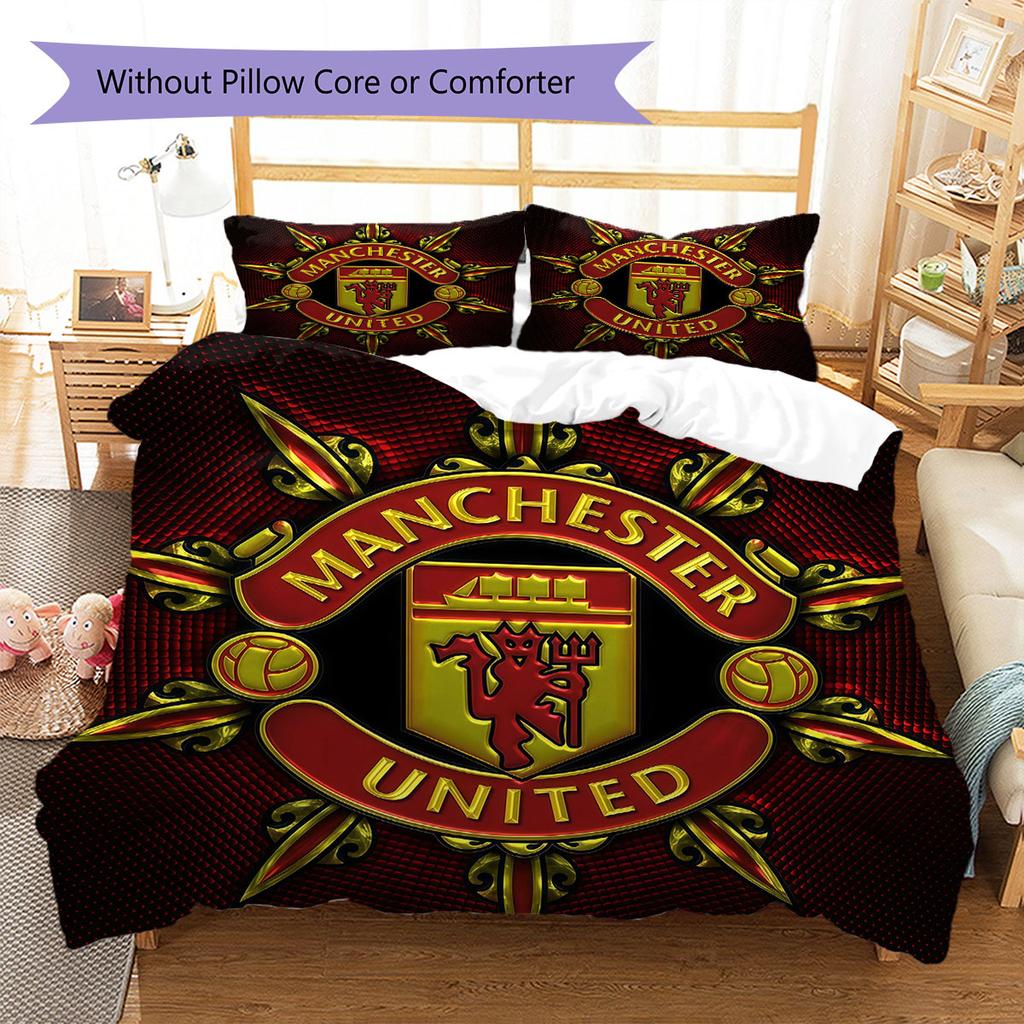 Manchester United F Pattern Bedding,Quilt Set Quilt Cover Pillowcase Home Birthday Gift(1 * duvet cover + 2 * pillowcase, without core)