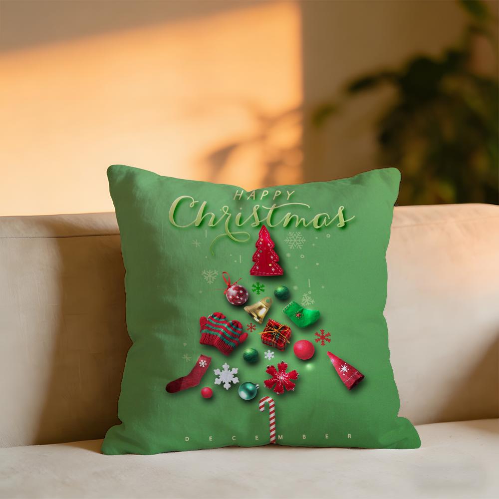 Christmas Tree Cushion Cover Cozy Velvet Throw PillowSoft Warm Cushion For Sofa  Bed 30x30 cm