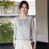 Stylish Spring & Autumn Knit T-Shirt for Middle-aged Women with Flowing Ribbon