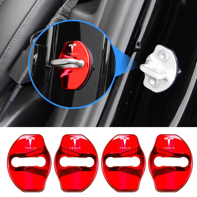 4PCS Car Door Lock Cover Stainless Steel Protection Accessories For Tesla Model 3 Y S X Cybertruck Juguete Roadster Coil Bonina