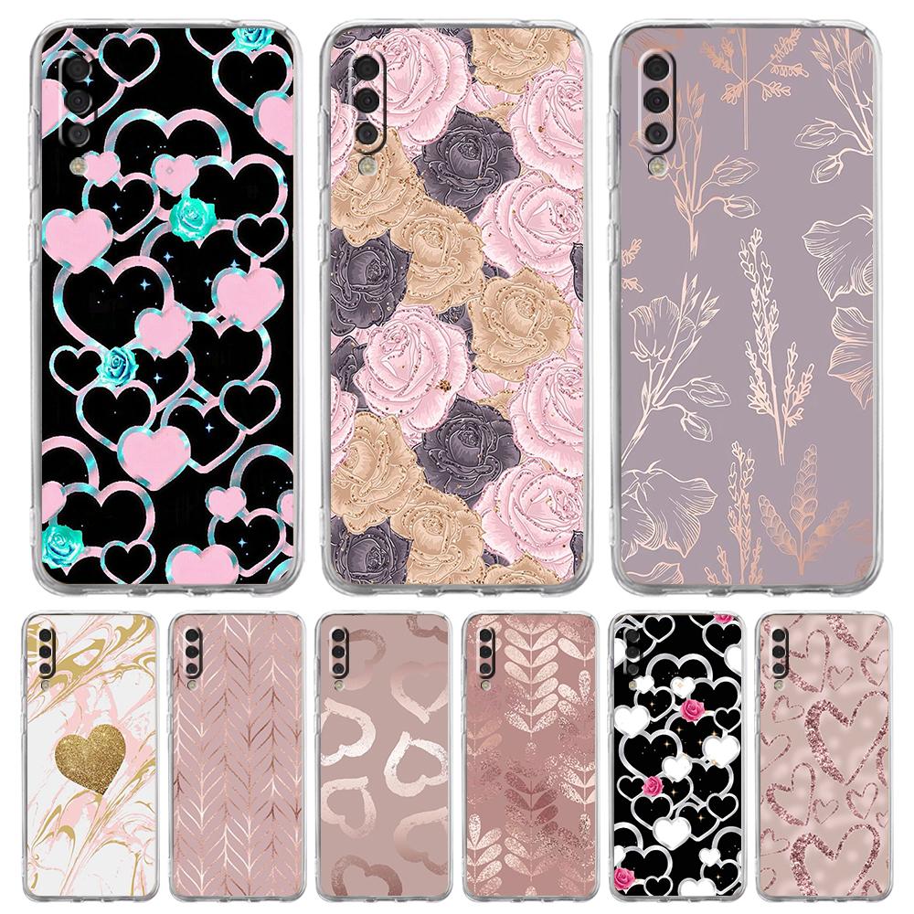 Gold Rose Love Heart Phone Case For Samsung A16 A14 A12 A22 A32 5G A34 A42 A52 A54 A50 A70 A30 A40 A20E A10S A02S A04S A06 Cover