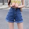 Women Summer Shorts Vintage High Waist Casual Versatile Shorts Slim Solid Color Elegant Embroidery Streetwear Shorts