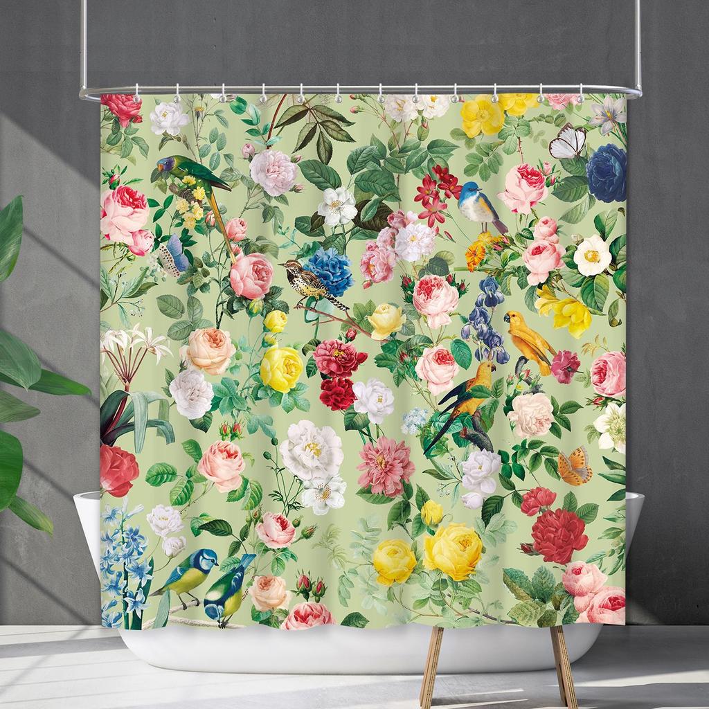 Shower Curtain Waterproof And Mildew-Proof 3D Digital Printing Plant Flower Plant Shower Curtain Bathroom Partition