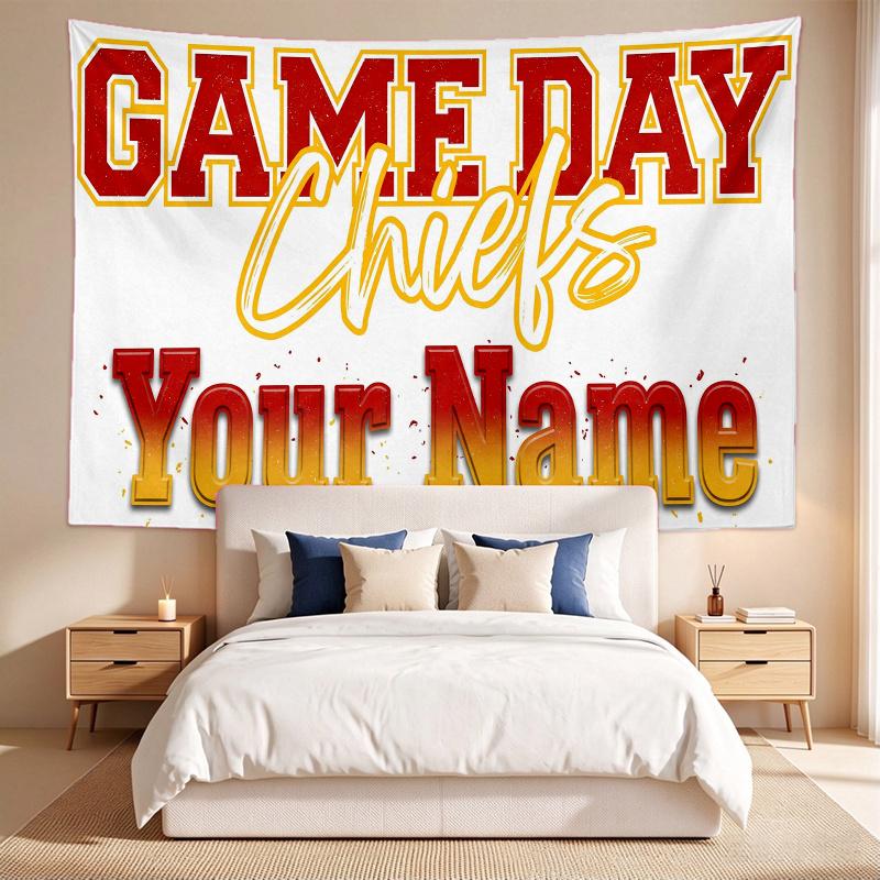 Kansas City Chiefs (1) Benutzerdefiniertes Namens-Wandteppich Wandbehang Wandteppich Wandkunst Dekor für Schlafzimmer Wohnzimmer