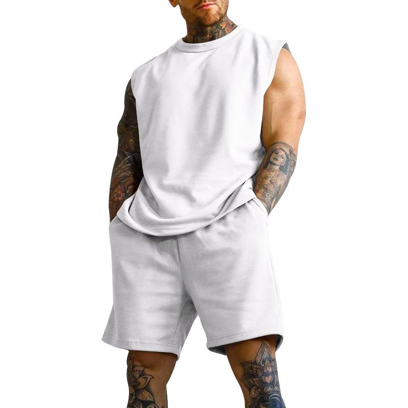 Men's Summer Sleeveless Sports Set: Casual Solid Color Tank Top & Shorts
