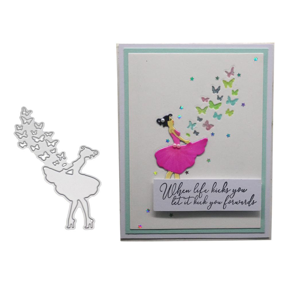 Ladies Release Butterflies Frame Metal Silvery Stencil Embossing Cutting Dies For Diy Scrapbooking Paper Album Cards Making