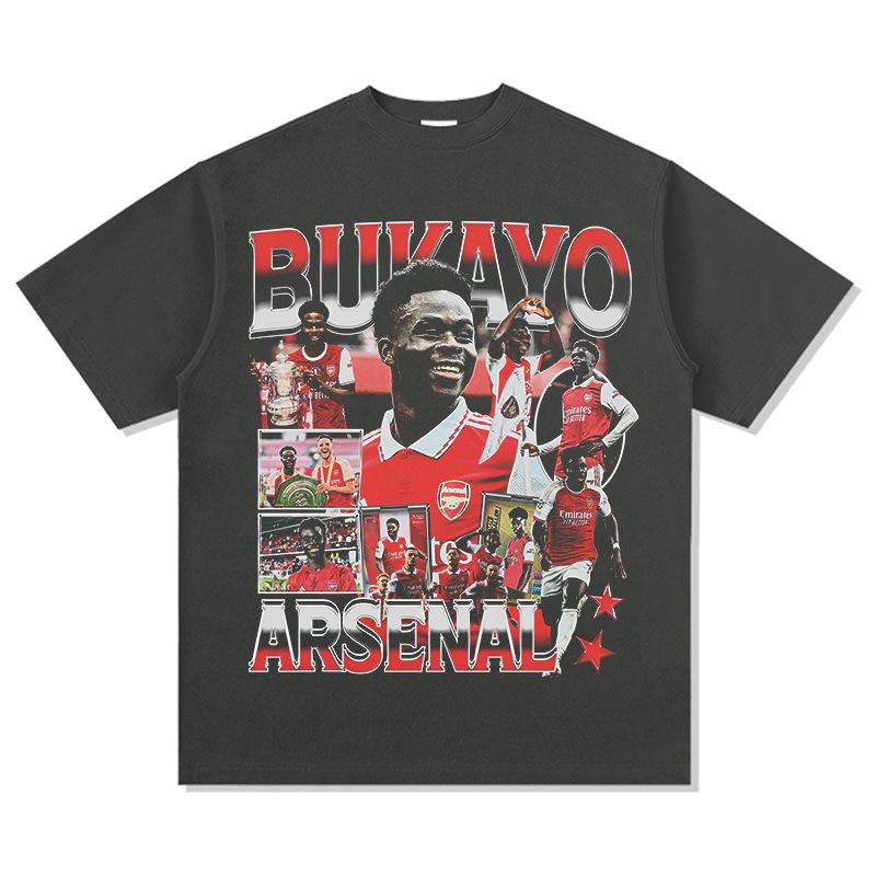 Hooded Sweater Abukayosak T-Shirt Heavy Vintage Bukayo Crew Neck Saka Print Short Sleeve