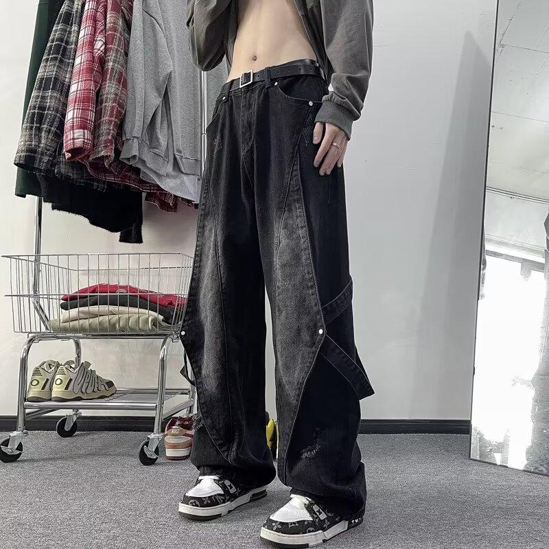 

JYL Men s Wide-Leg Jeans American Vintage Tie-Dye Gradient Autumn High-Street Denim Pants L амарантовий