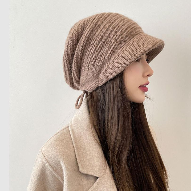 Casual Drawstring Knitted Hat Elegant Ear Protector Thermal Hat Double Layer Thickened Knitted Hat Women's