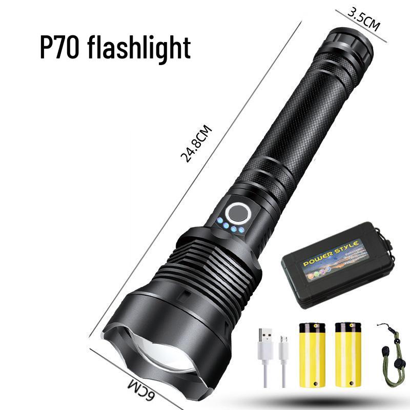 P50 Waterproof Zoomable Flashlight with Power Display and Multi-Function Lighting