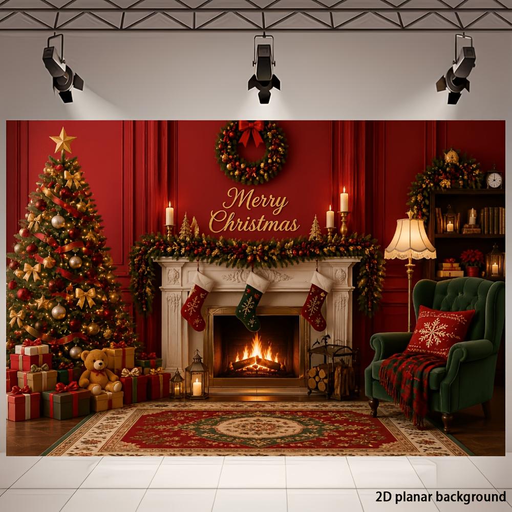 1Pcs Christmas Tree Fireplace Decoration Background Winter Backdrop Decorations For Photo Studio Photo Booth Christmas Party