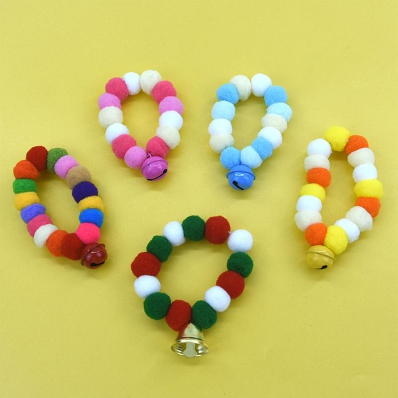 4pcs Festival Plush Pet Collars with Pompoms Bells Charm Colorful Furry Birthday Collar for Cats and Dogs