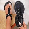 2025 Bohemian Flower Rivet Thong Sandals, Women's Holiday Versatile Plus Size Beach Flats