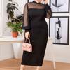 Mujer primavera otoño OL Commuter Panel de malla medio cuello alto transparente cadera vestido largo L-4XL
