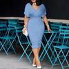 Women's summer elegant V-neck short-sleeved diamond-studded tube top slim dress