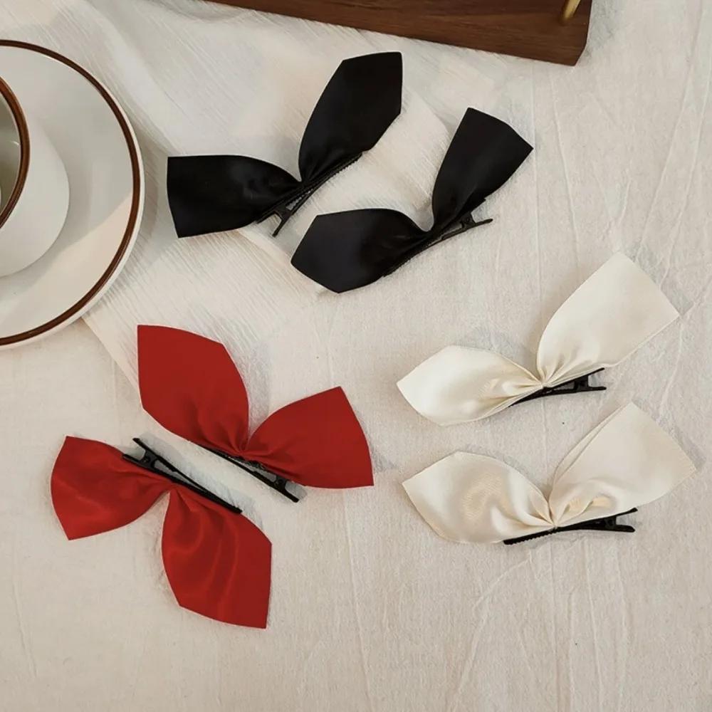 2pcs Black White Ribbon Hair Bows Clips Vintage Bowknot Side Hairpin Cute Girls Barrettes Headdress Hair Accessories for Women