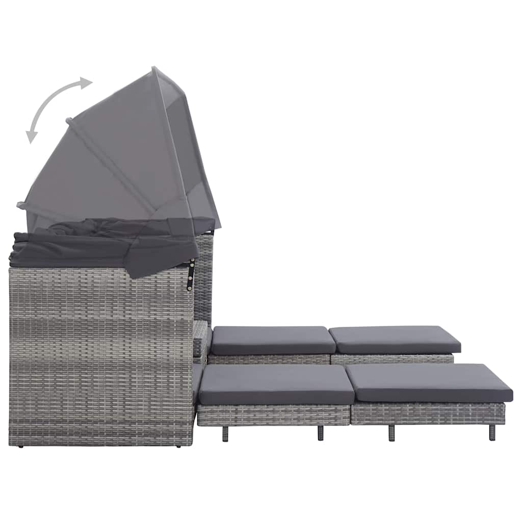 Extendable 3 Seater Sofa Bed with Canopy Poly Rattan Grey