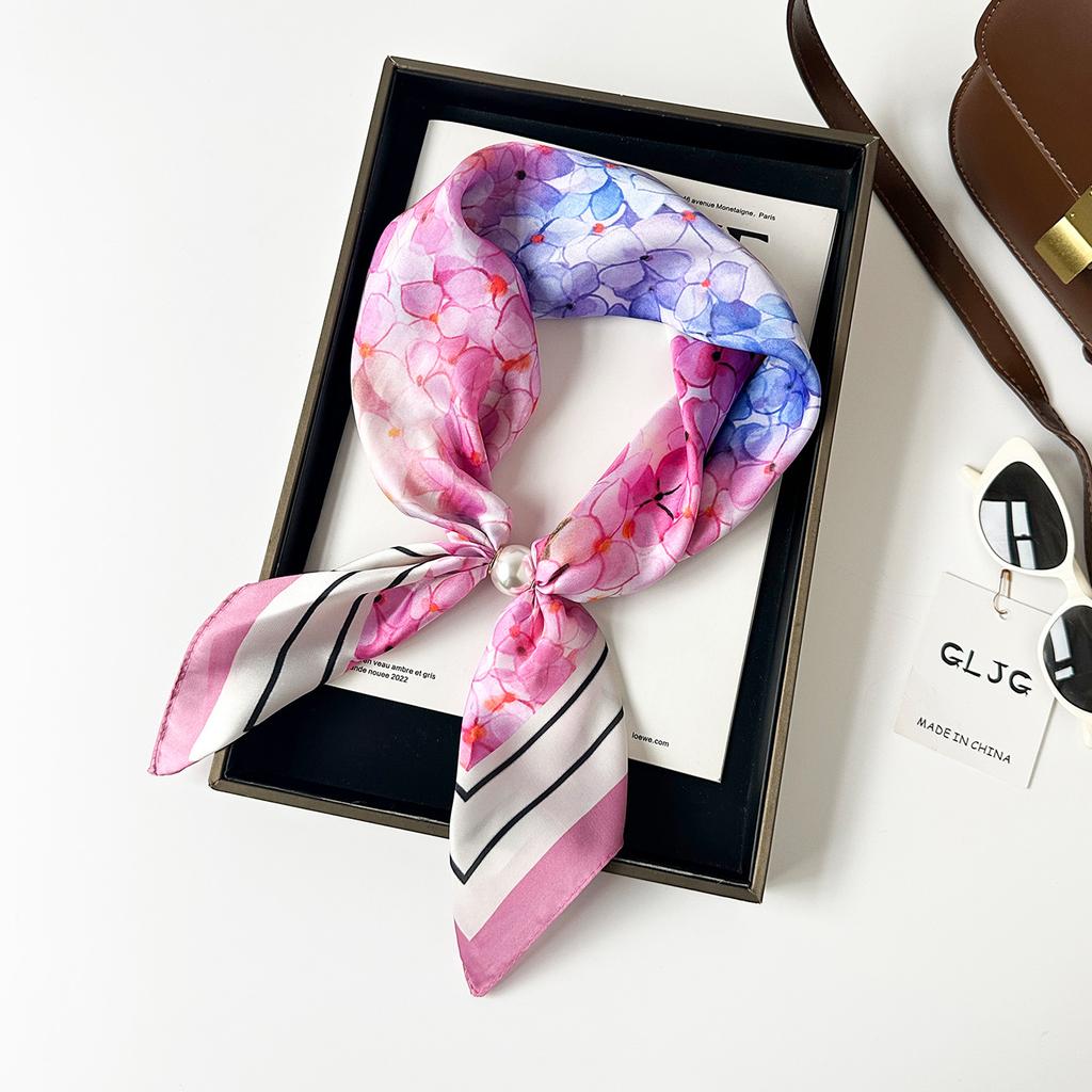 Summer imitation silk satin silk scarf magnetic suction silk scarf lazy silk scarf long necklace decorative thin scarf