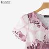 ZANZEA Women Casual V-Neck Summer Short Sleeve Print Blouse