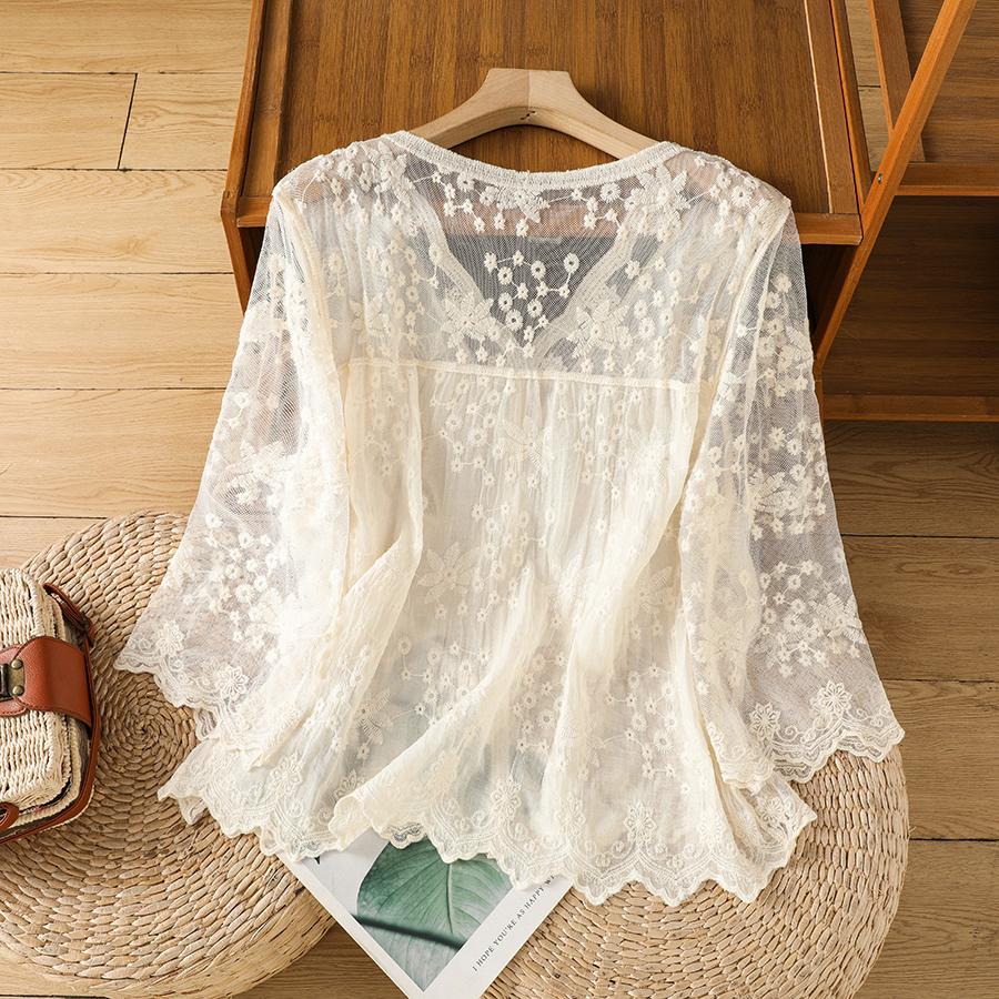 DIMANAF 2025 Summer Women Lace T-Shirt Basic New Fashion Tops Lace Tees Casual Loose Tees